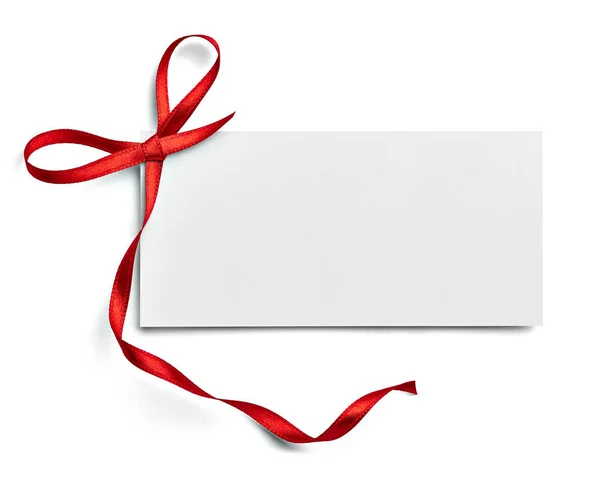 Close Note Card Red Ribbon Bow White Background — Stock Photo, Image