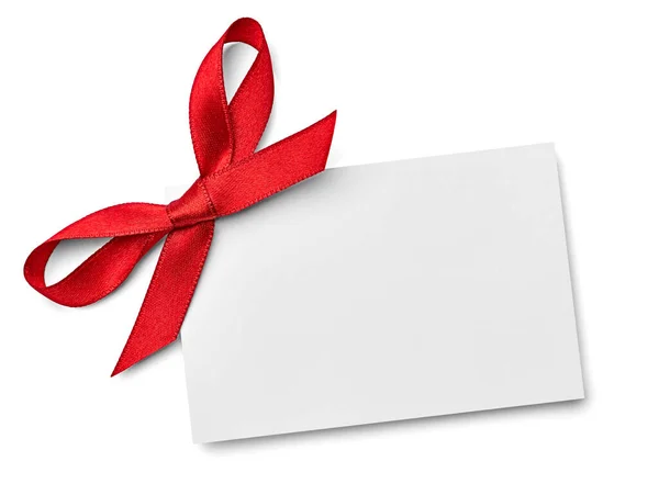 Close Note Card Red Ribbon Bow White Background — Stock Photo, Image