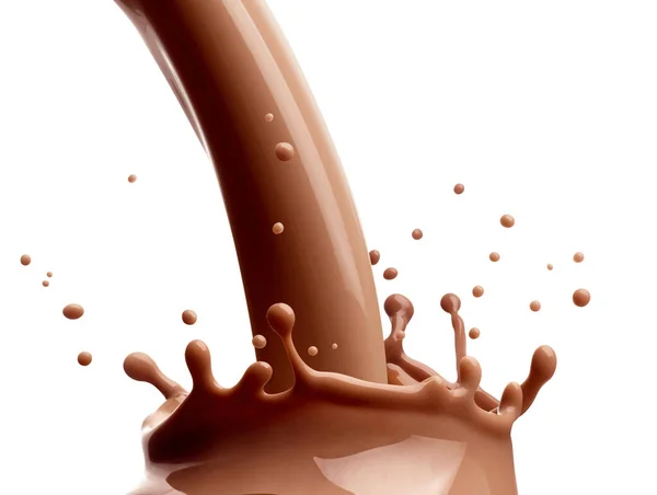 Gros Plan Chocolat Éclaboussure Lait Sur Fond Blanc — Photo