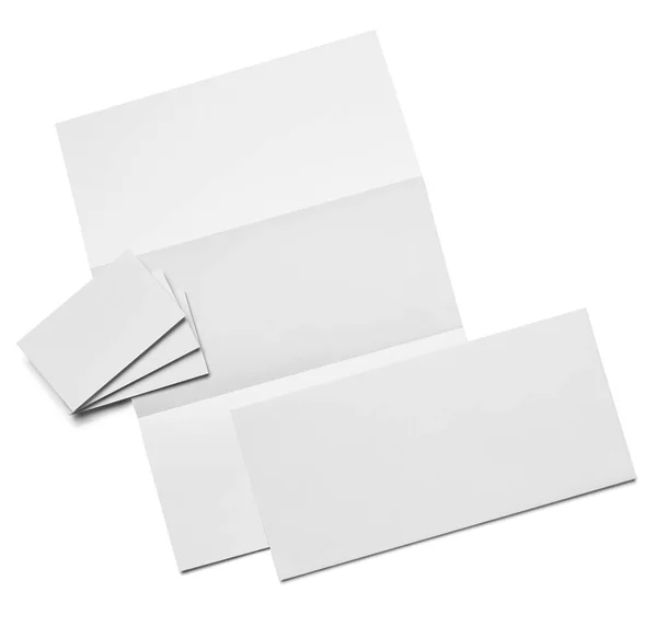 Briefumschlag Papier Und Visitenkartenvorlage Auf Weißem Hintergrund — Stockfoto
