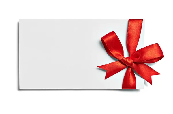 Close Note Card Red Ribbon Bow White Background — Stock Photo, Image