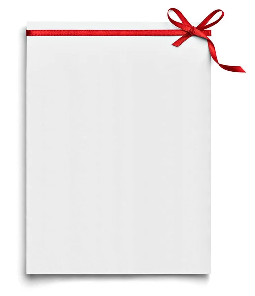 Close Note Card Red Ribbon Bow White Background — Stock Photo, Image