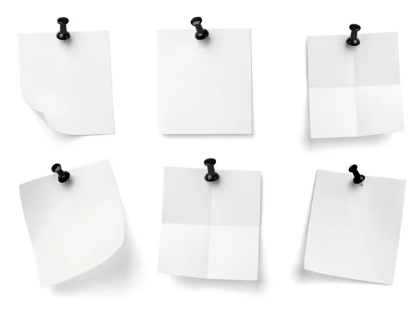 Συλλογή Από Διάφορα Χαρτί Σημείωμα Μια Καρφίτσα Ώθηση Λευκό Φόντο — Φωτογραφία Αρχείου