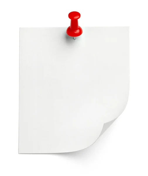 Primo Piano Una Nota Carta Con Perno Spinta Sfondo Bianco — Foto Stock