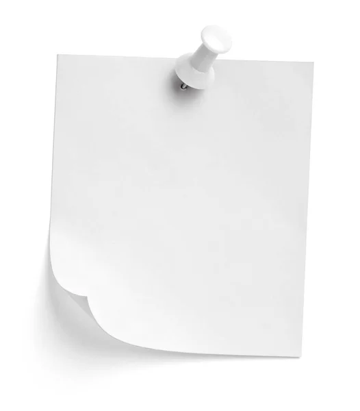 Κλείσιμο Ενός Εγγράφου Σημειώσεων Μια Καρφίτσα Ώθησης Λευκό Φόντο — Φωτογραφία Αρχείου