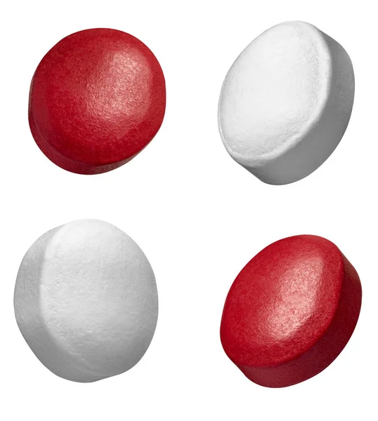 Zbiór Różnych Białych Czerwonych Tabletek Białym Tle — Zdjęcie stockowe