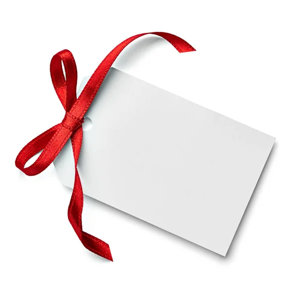 Close Note Card Red Ribbon Bow White Background — Stock Photo, Image