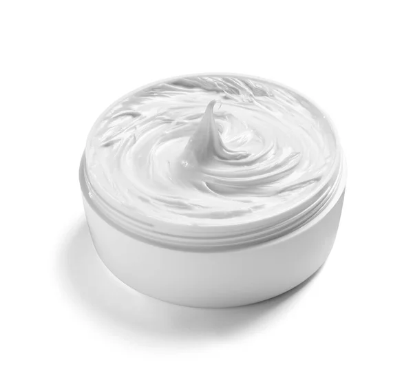 Primer Plano Una Crema Belleza Blanca Recipiente Sobre Fondo Blanco — Foto de Stock