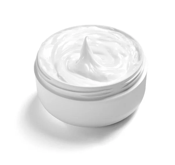 Close Van Een Witte Beauty Crème Een Container Witte Achtergrond — Stockfoto