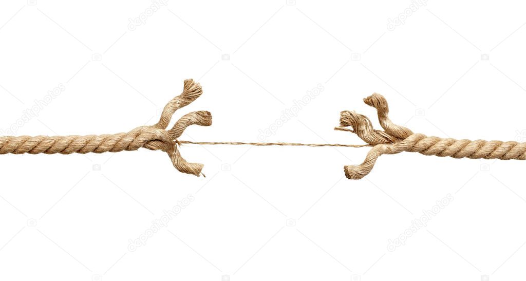 close up of a rope under pressure on white background