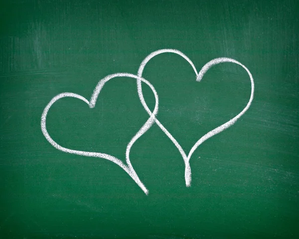 Close Two Hearts Drawing Chalkboard — Stock Photo, Image