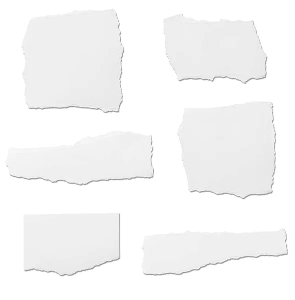 Fehér Tépett Papírdarabok Gyűjteménye Fehér Háttérrel Mindegyiket Külön Lőtték — Stock Fotó