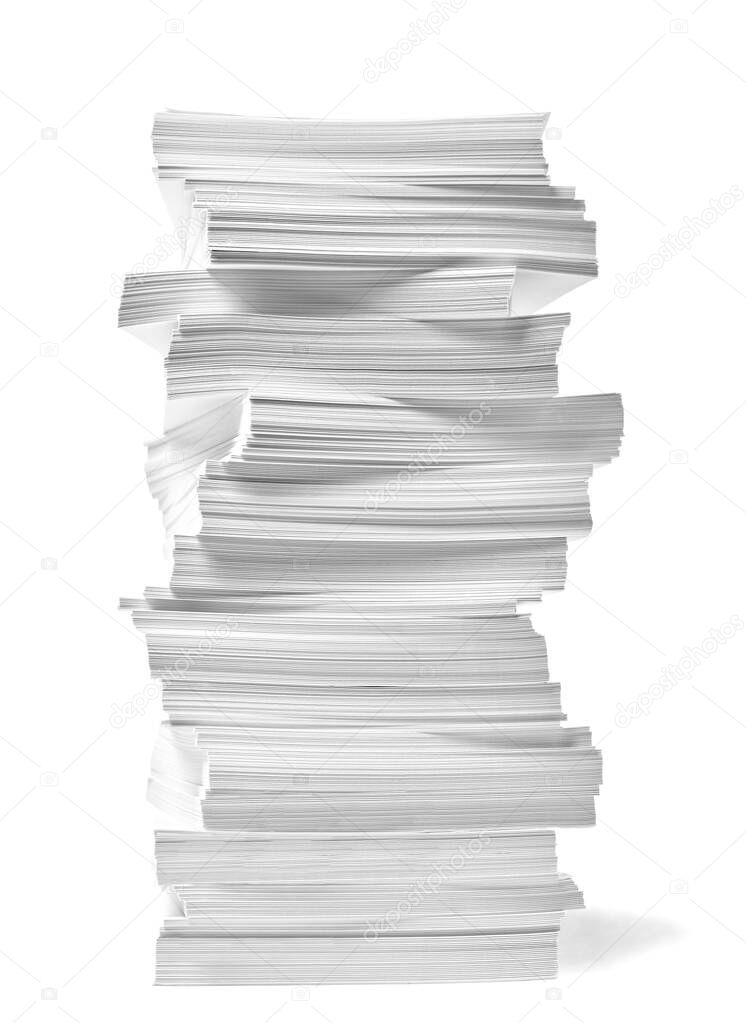 close up of a stack of paper on white background