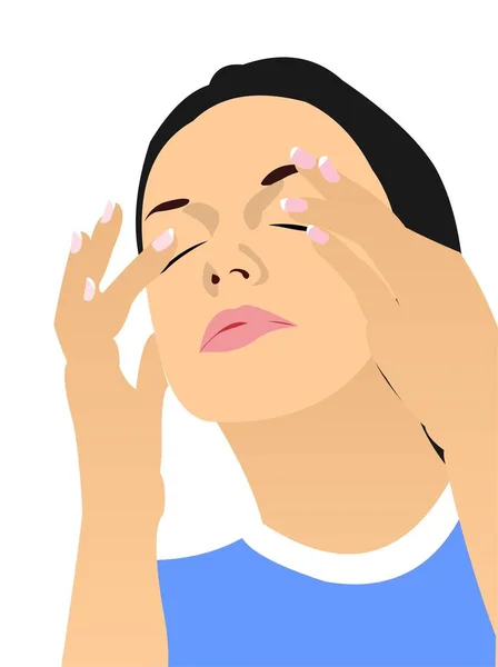 Girl Massaging Eyes — Stock Vector