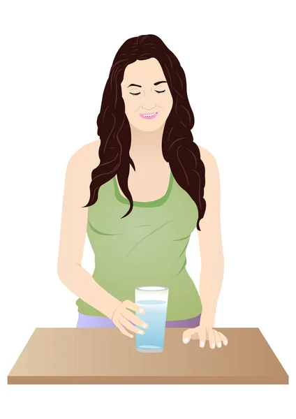 Mujer con vaso de agua — Vector de stock