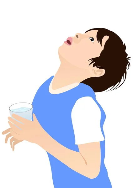 Chłopiec, płukanie gardła wodą z solą — Wektor stockowy