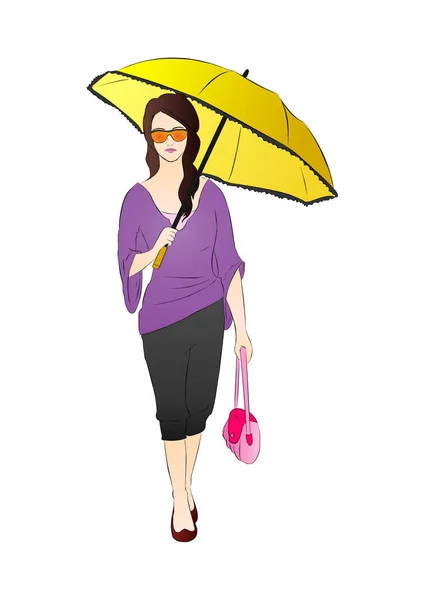 带着雨伞的女人 — 图库矢量图片