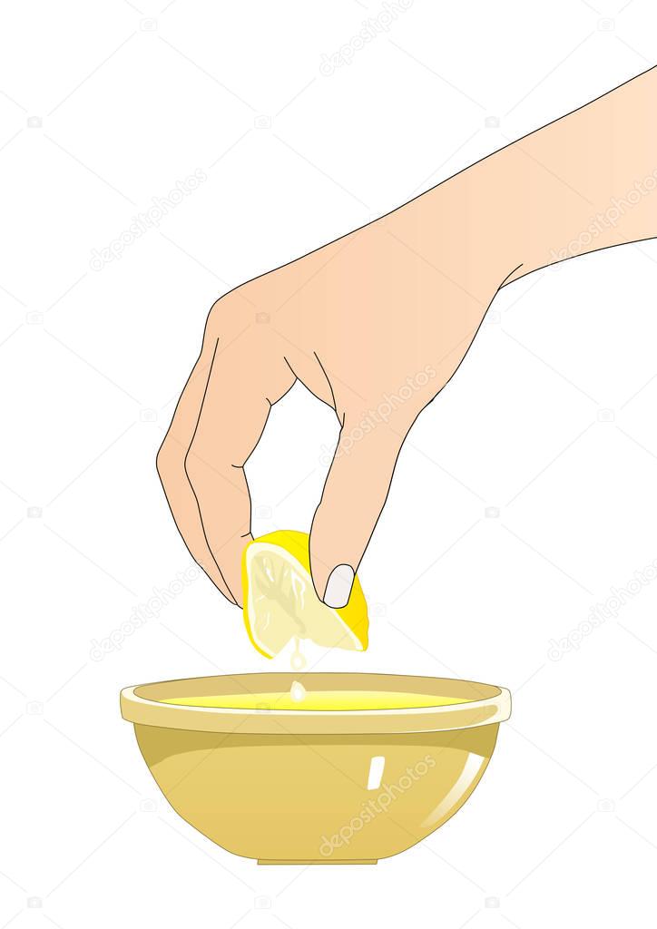 Hand squeezes lemon