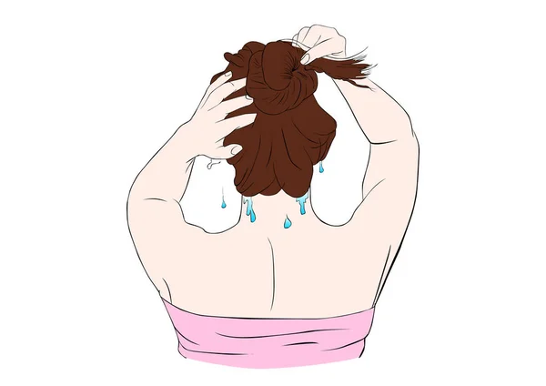Dívka Praní Její Vlasy — Stockový vektor