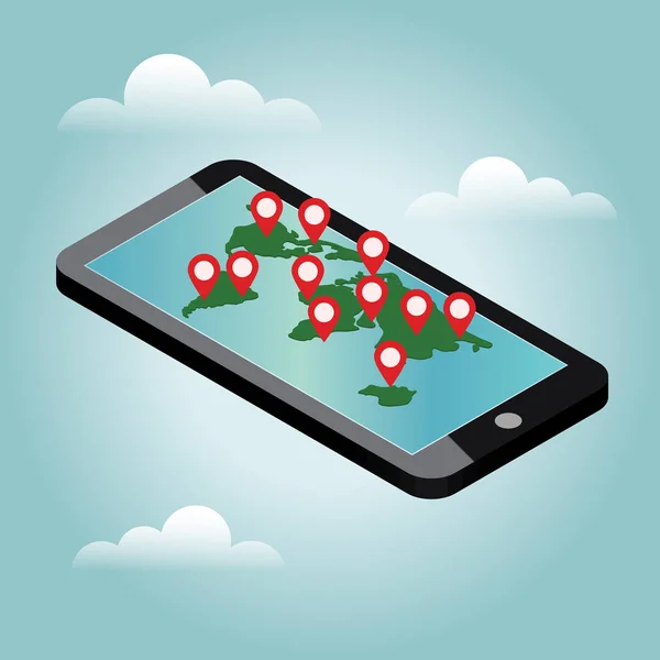 Mobile phone lokalizacja geo. Smartphone gps navigator — Wektor stockowy