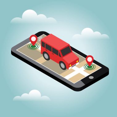 İzometrik konum. Mobil geo izleme. Harita.