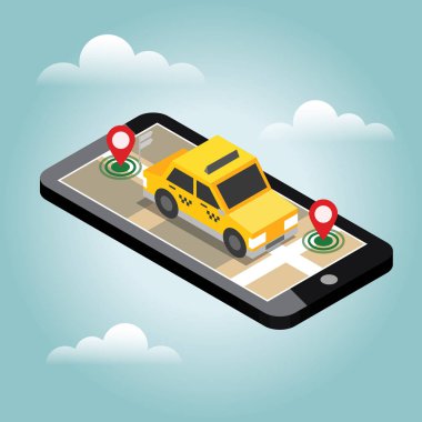 İzometrik konum. Mobil geo izleme. Harita. Taksi.