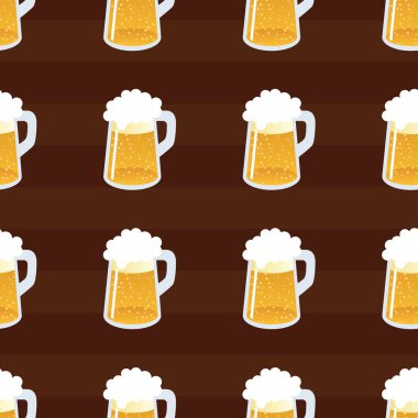 Bira seamless modeli. El-çizim renkli bardak bira yinelenen. Vektör.