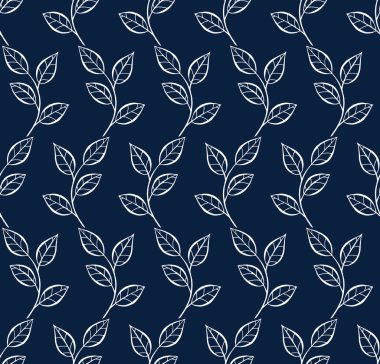 Vektör yaprak ile seamless modeli. Mavi ve beyaz arka plan