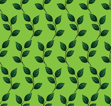 Vektör yaprak ile seamless modeli. Yeşil arka plan