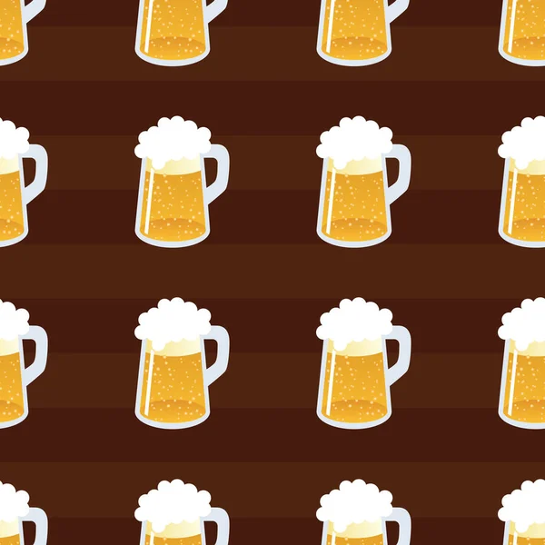 Bira seamless modeli. El-çizim renkli bardak bira yinelenen. Vektör.