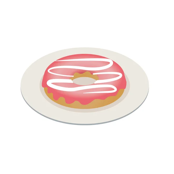 Ein Vanille glasierter Donut-Teig-Belag isometrische Ansicht isoliert auf weißem Hintergrund — Stockvektor