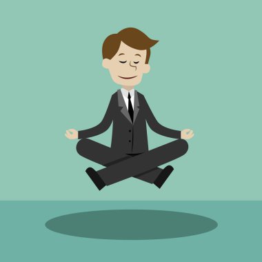 Lotus poz yoga yaparken iş adamı. Fikirler yapma. Sakin olun