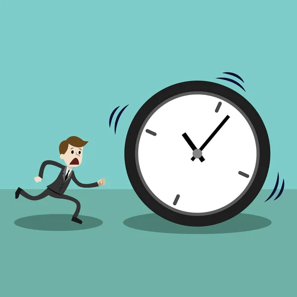 Geschäftsmann spät und mit Uhr oder Uhrzeit. Zeit verlieren — Stockvektor