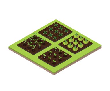 Bahar bahçe. İzometrik Icon set. Vektör çizim.