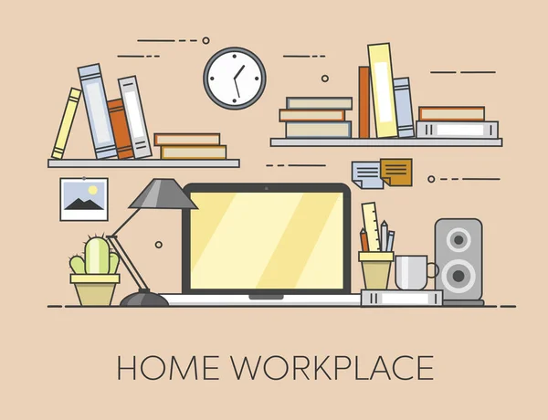 Modern workplace in office. Cozy home office interior. Home workplace — Stock Vector