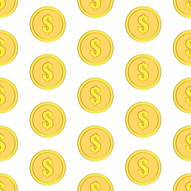 Dolar işareti seamless modeli ile altın sikke. Beyaz para simgeleri