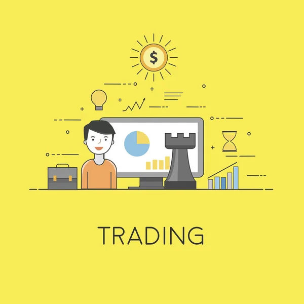 Estratégia comercial e financeira. Tecnologias digitais. Gráficos e relatórios — Vetor de Stock