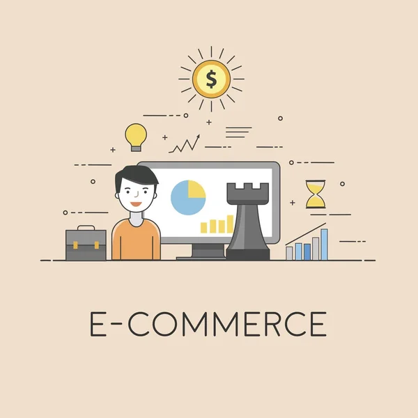 Strategia E-commerce. Technologie cyfrowe. Wykresy i raporty — Wektor stockowy