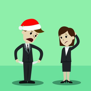 İşadamı Noel şapka ve ayakta ve gösterilen boş cebinde, cebinde içten dışa dönüm, parasız iş kadınları