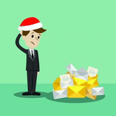 İşadamı veya Yöneticisi yeni Noel kendini meşgul olacak bulmak. E-postalar bir çok