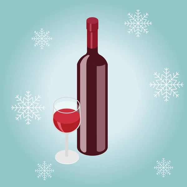 Izometryczne czerwone, wina butelka ze szkła w zimie — Wektor stockowy