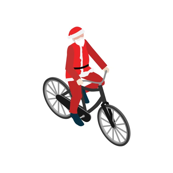 Père Noël sur un vélo. Illustration vectorielle isométrique 3D plate — Image vectorielle