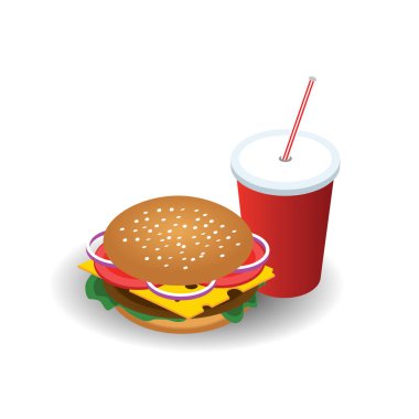 Saman ile kola soda ile izometrik hamburguer