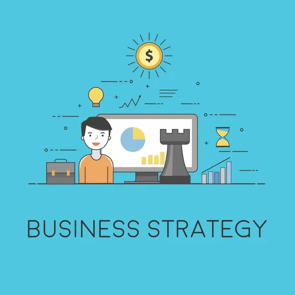 Estratégia de negócios. Tecnologias digitais. Gráficos e relatórios —  Vetores de Stock