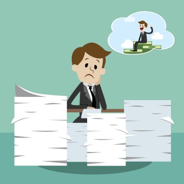 Çalışma ve para hakkında rüya iş adamı. Para kazık hakkında düşünme. Kar rüya stres ofis çalışanı.