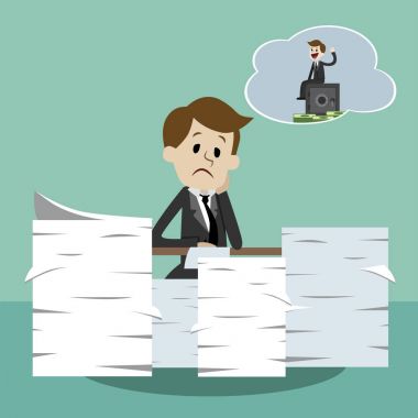 Çalışma ve para hakkında rüya iş adamı. Para ofis çalışanı kar rüya stres içinde düşünüyorum.