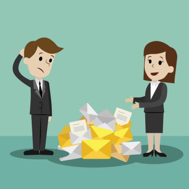 İşadamı veya kendini meşgul olacak ve iş arkadaşı bulma Yöneticisi ona yardımcı olur. Takım çalışması. Ortaklık. E-postalar bir çok