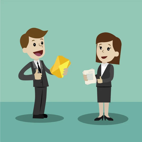 Affärskorrespondens mellan affärsman och affärskvinna eller mellan chefer eller kollegor. Teamarbete. Partnerskap — Stock vektor