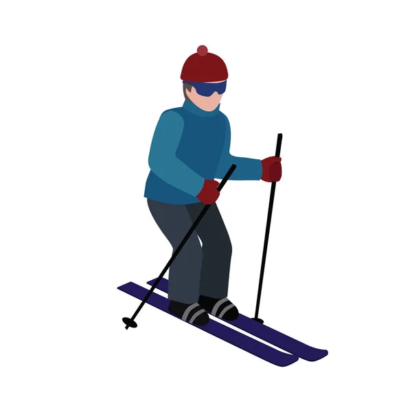 Izometrikus elszigetelt ember síelés. Cross country síelés, téli sport. Az olimpiai játékok, pihenés életmód, tevékenység sebesség szélsőséges — Stock Vector
