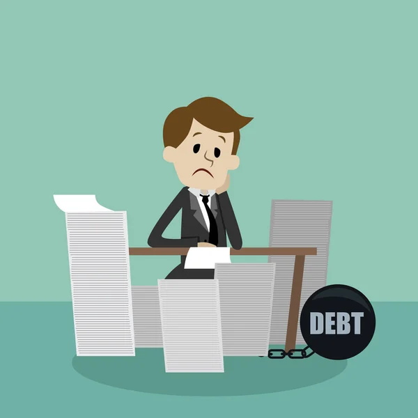 Homme d'affaires se trouvant va être occupé parce qu'il a une dette . — Image vectorielle